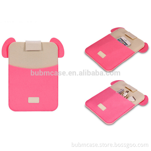 BUBM 7.9 inch Wool Felt Cute pink Pig design Sleeve Tablet Pouch
